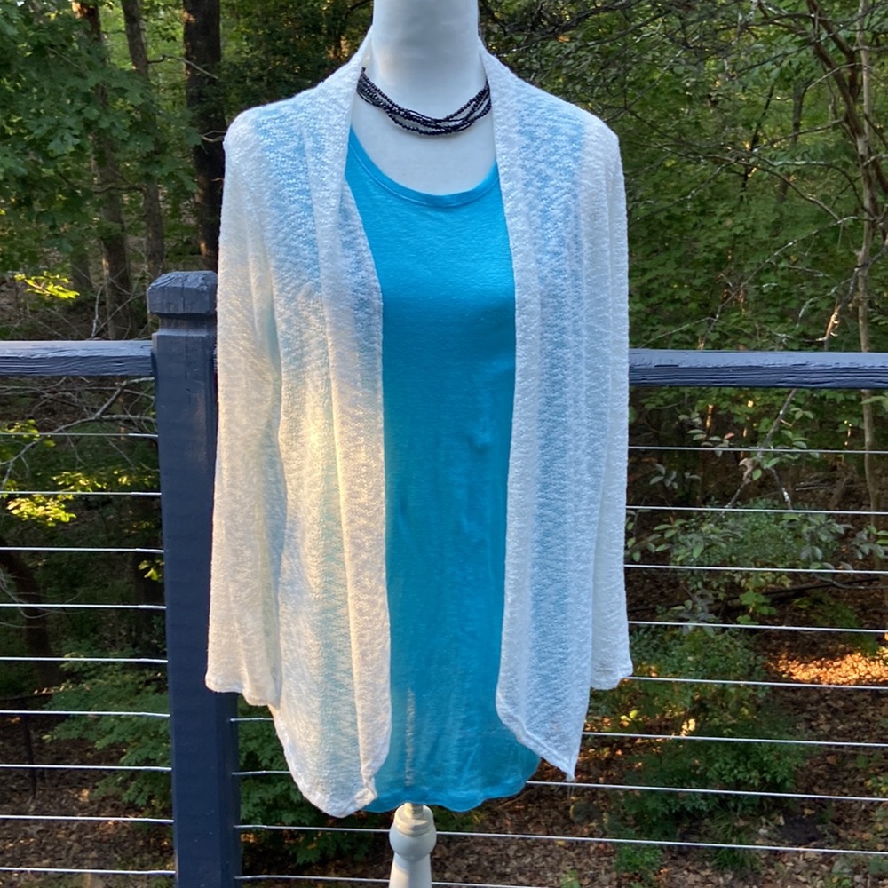 Light weight, see through white drapery cardigan.